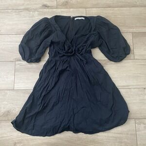 Abercrombie & Fitch - Plunge Puff Sleeve Mini Dress Sz Small S tie V Neck